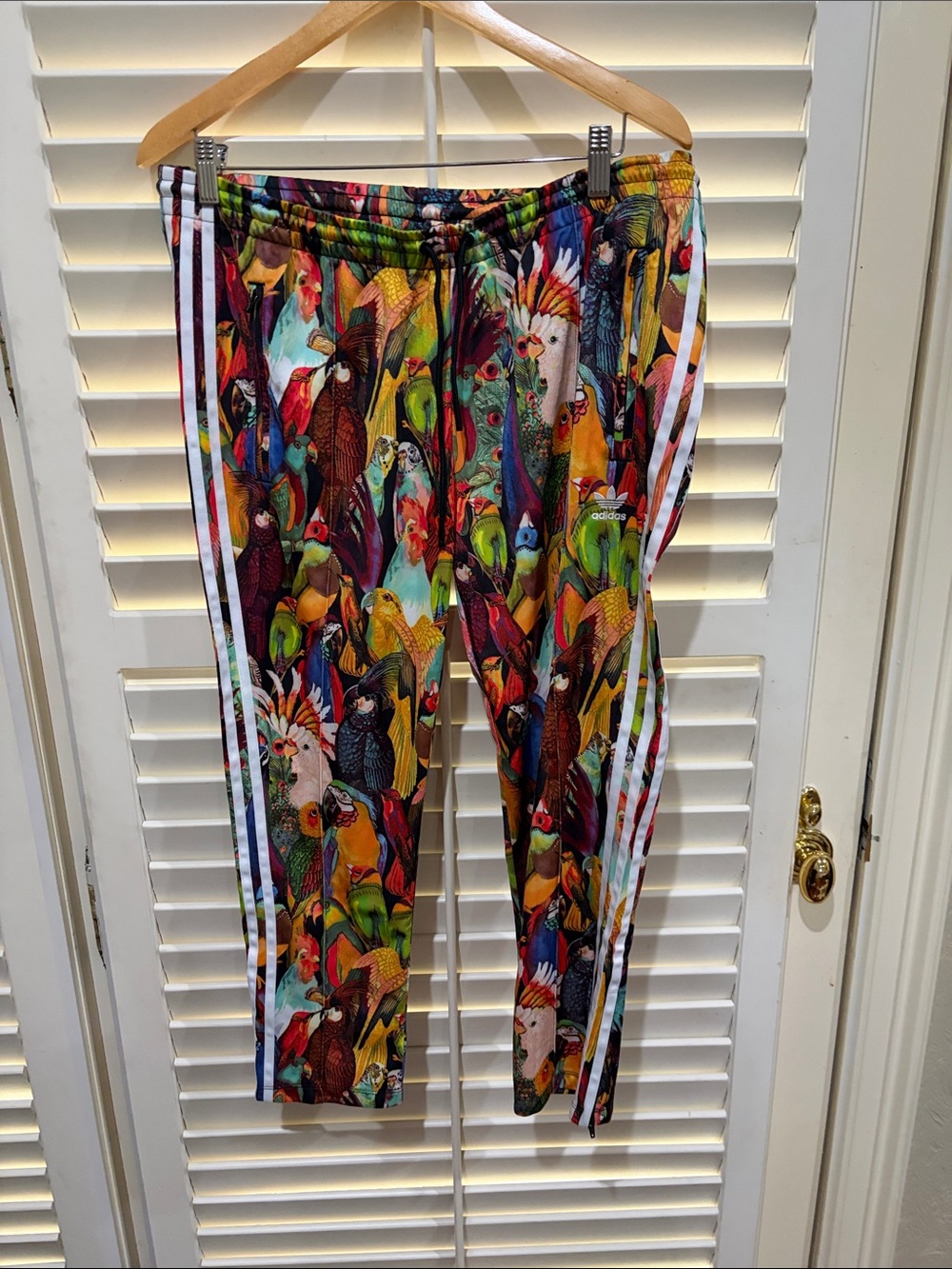 adidas Parrot-Print Track Pants with Side Stripes